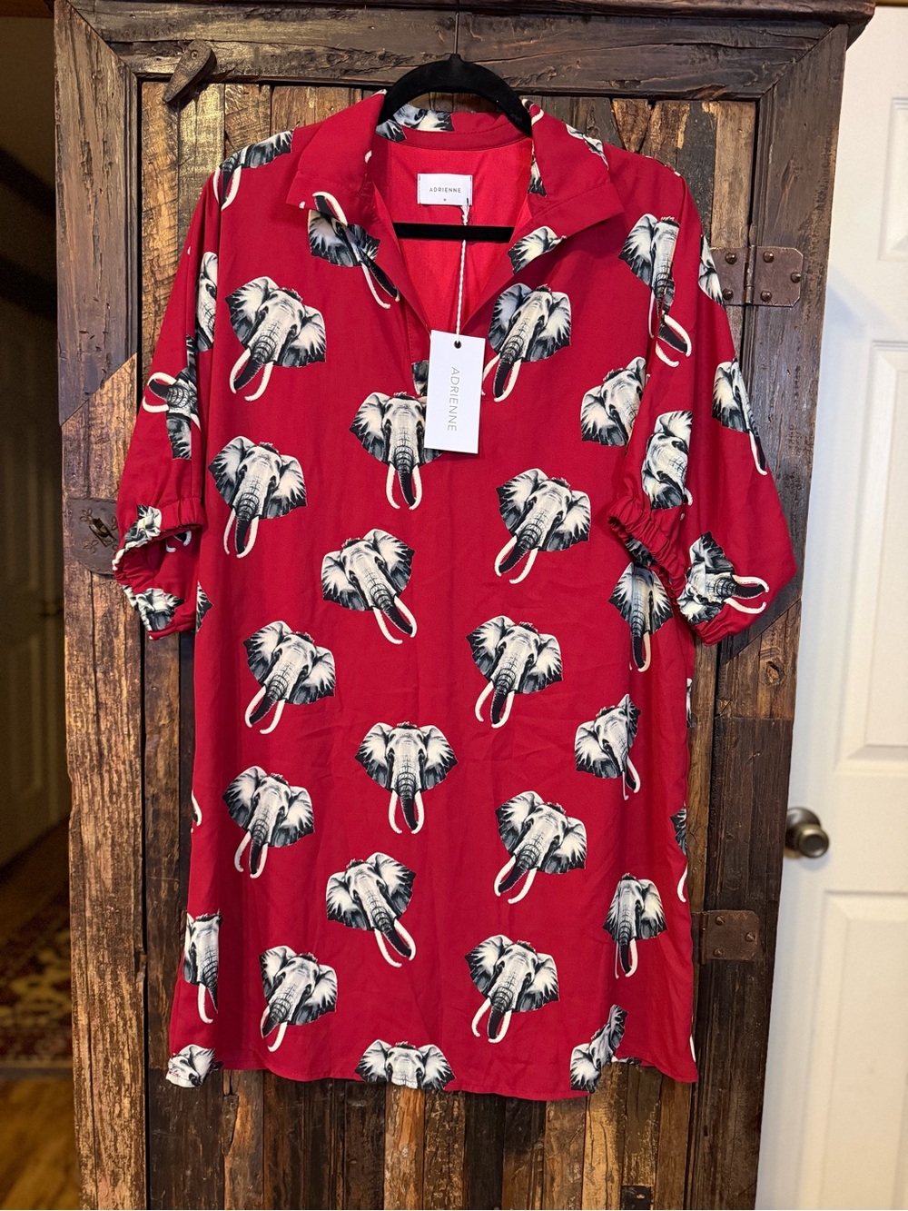 Adrienne Charlotte Elephant Dress M NWT Crimson Red Alabama Roll Tide Game Day